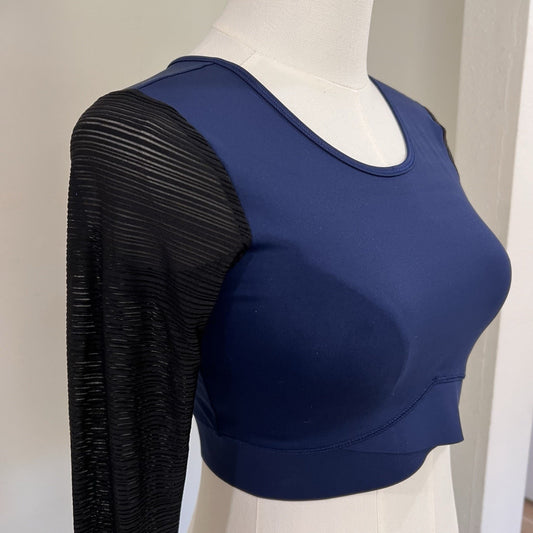 Ivy Park Adidas Beyoncé Crop Sports Top (S) Mesh Long Sleeve Blue Black Compress