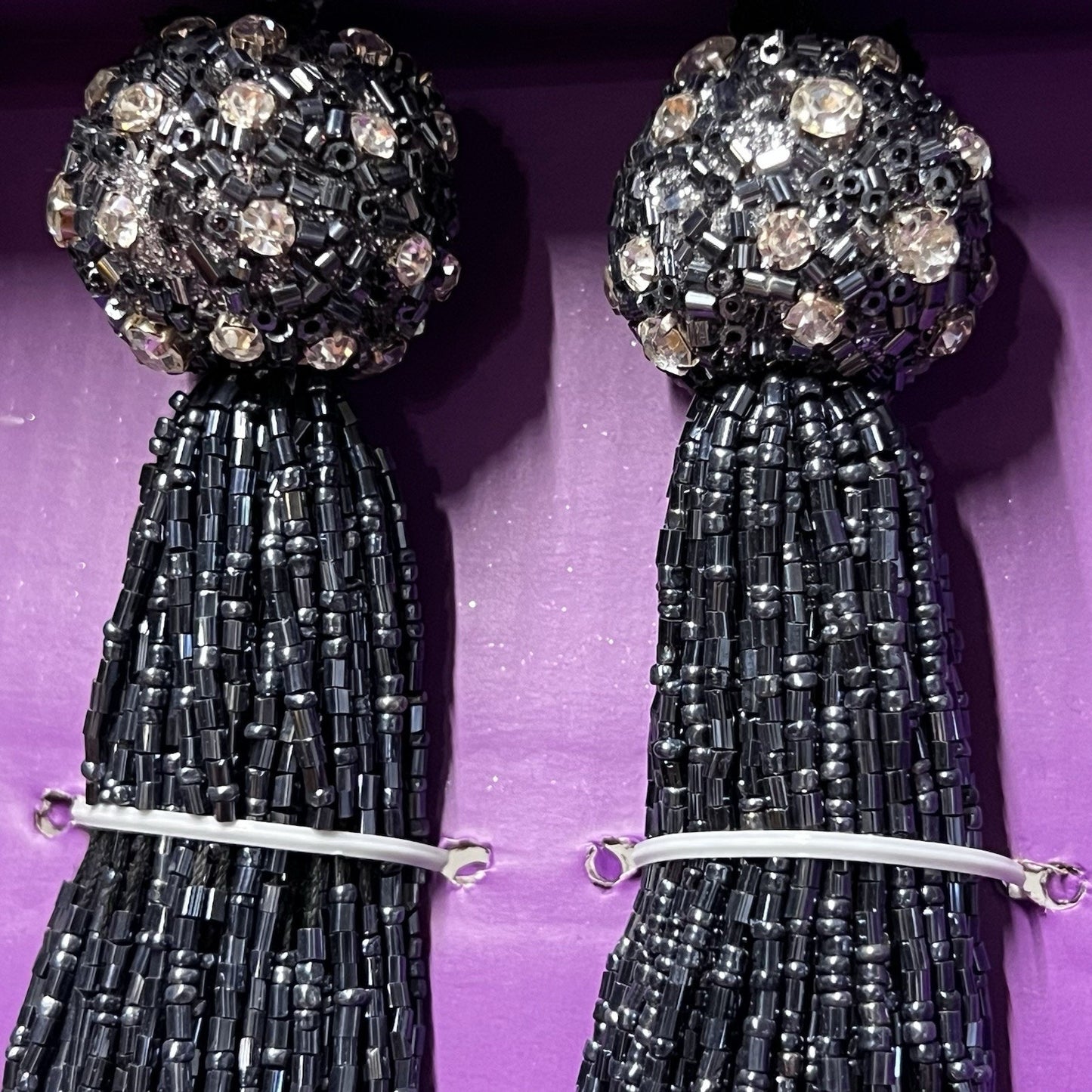Christian Siriano Christmas Ornaments Beaded Tassel Designer Black Glass