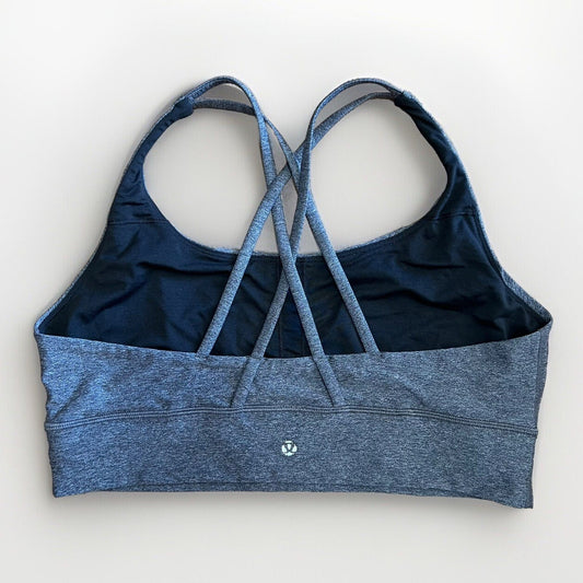 Lululemon Energy Sports Bra Size 12 B-D Cup Medium Support Yoga Strappy Grey