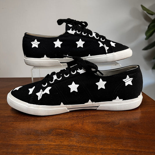 SUPERGA Unisex Black White Stars Canvas Low Top Sneaker 7 Men 8.5 Women 39.5 EU