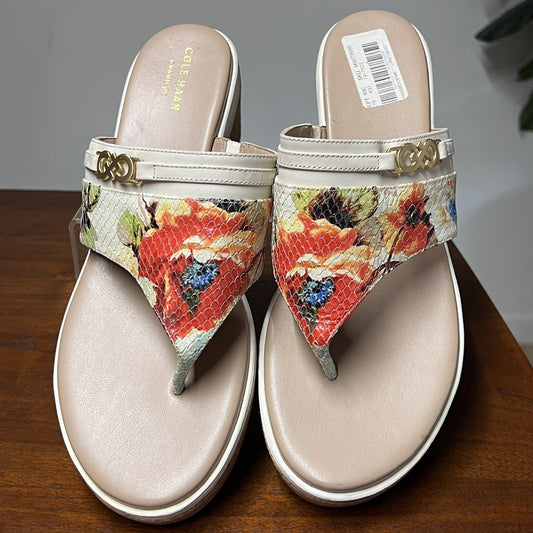 NEW Cole Haan 10B Wedge Platform Sandals Womens Thong Floral Snake Print NWT
