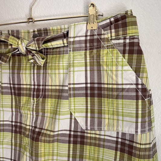 NWT Lane Bryant (18) Green & Brown Plaid Belted Skort New Skirt Pockets Preppy