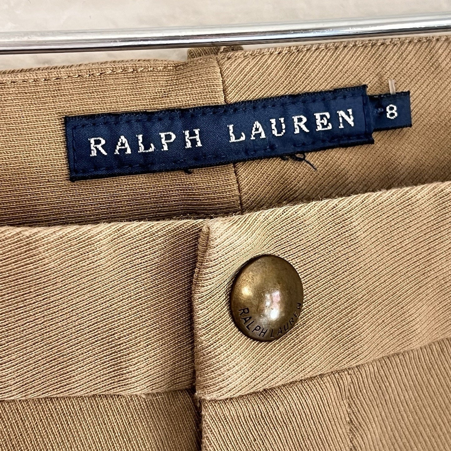 Ralph Lauren (8) Ponte Palermo Hudson Twill Jodhpur Leather Khaki Riding Pants