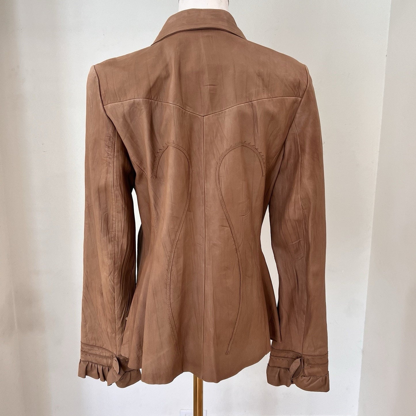 Vintage Cache Lambs Leather Jacket (M) Ruffle Feminine Western Romantic Brown