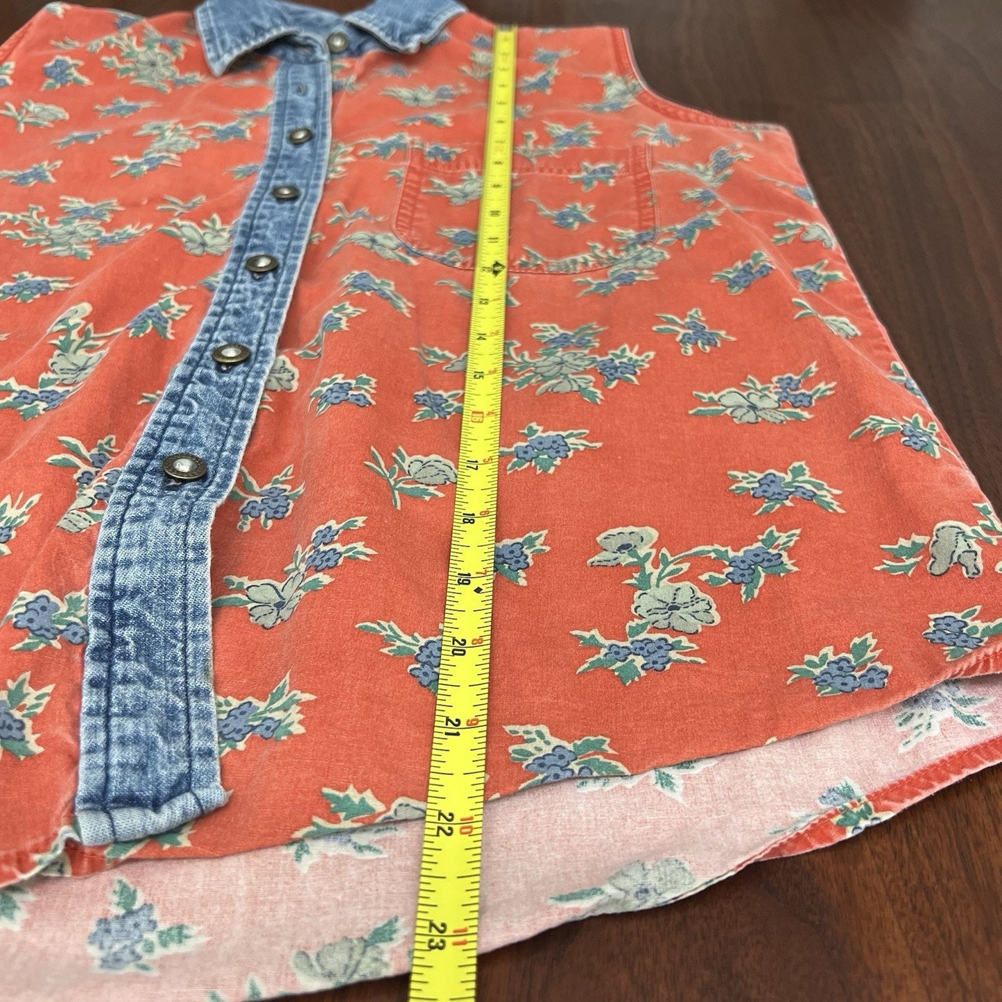 Hunt Club (S) Sleeveless Button Up Women Denim Red Floral Rodeo Western Festival