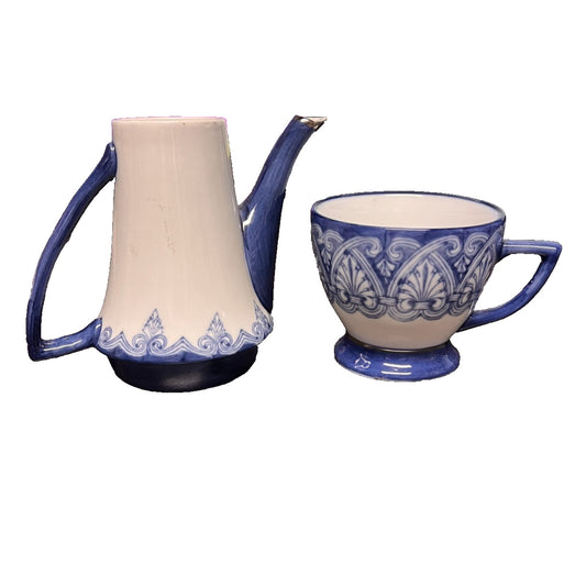 Bombay 2pc Tea Set Featuring Blue Floral Ceramic Mini Teapot & Tea Cup