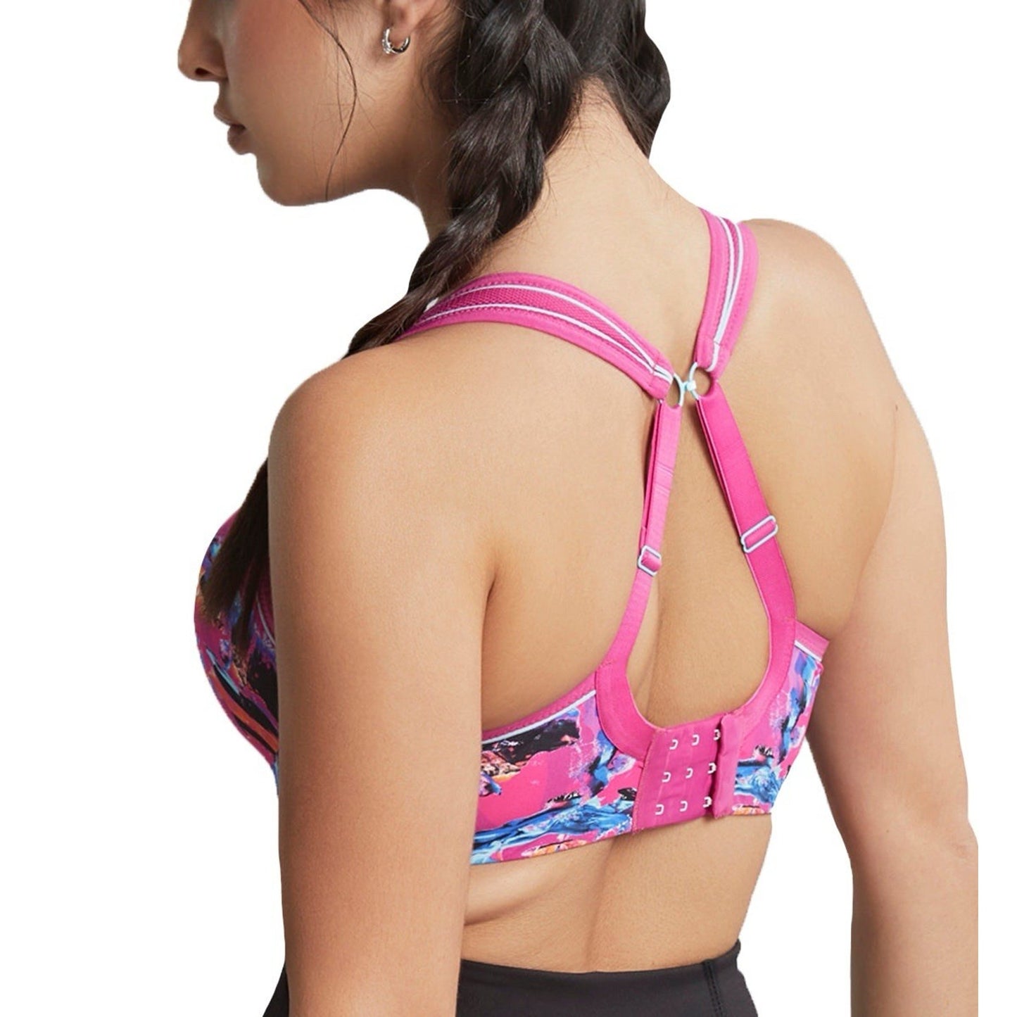 Panache 34F Power Underwire Sports Bra Convertible High Impact Pink Abstract