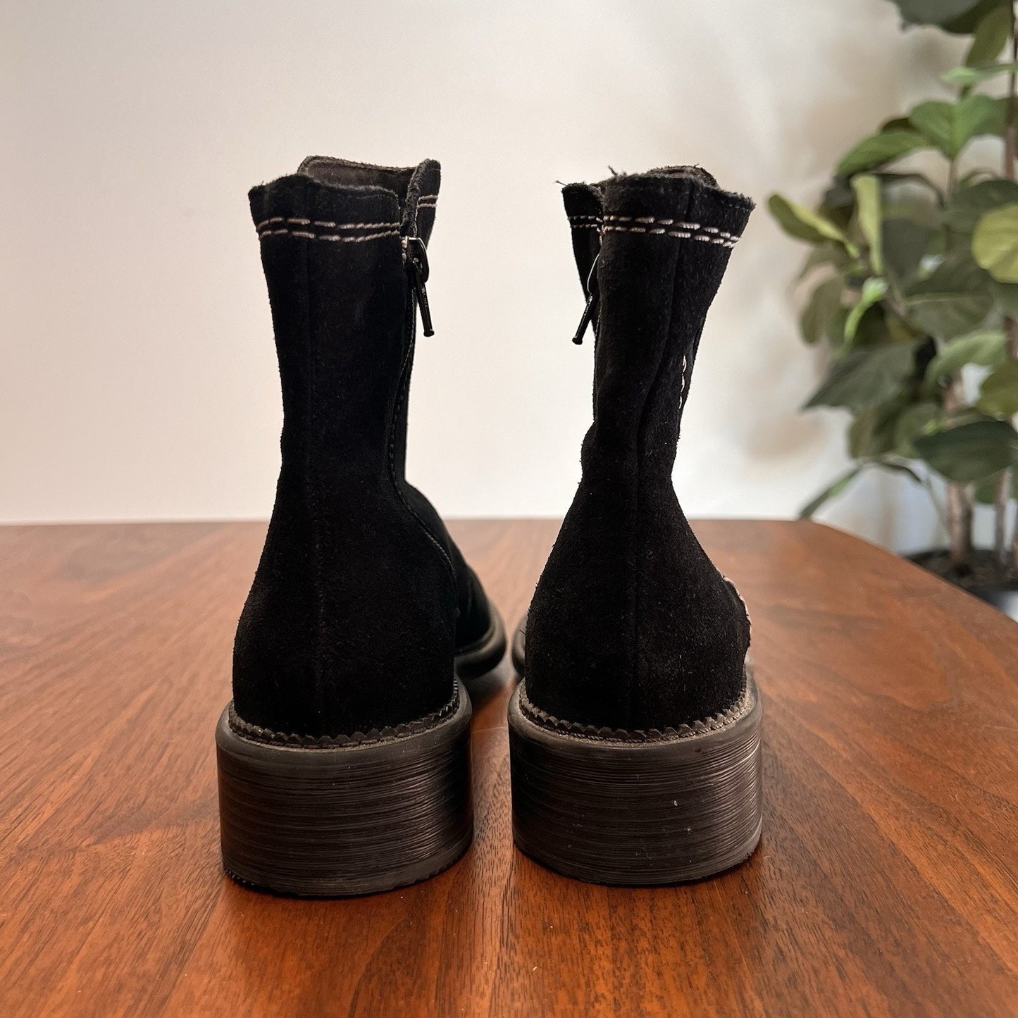 Clarks Maye 5M Zip Black Suede Mid-Calf Boots Block Heel Designer Cowgirl Bootie