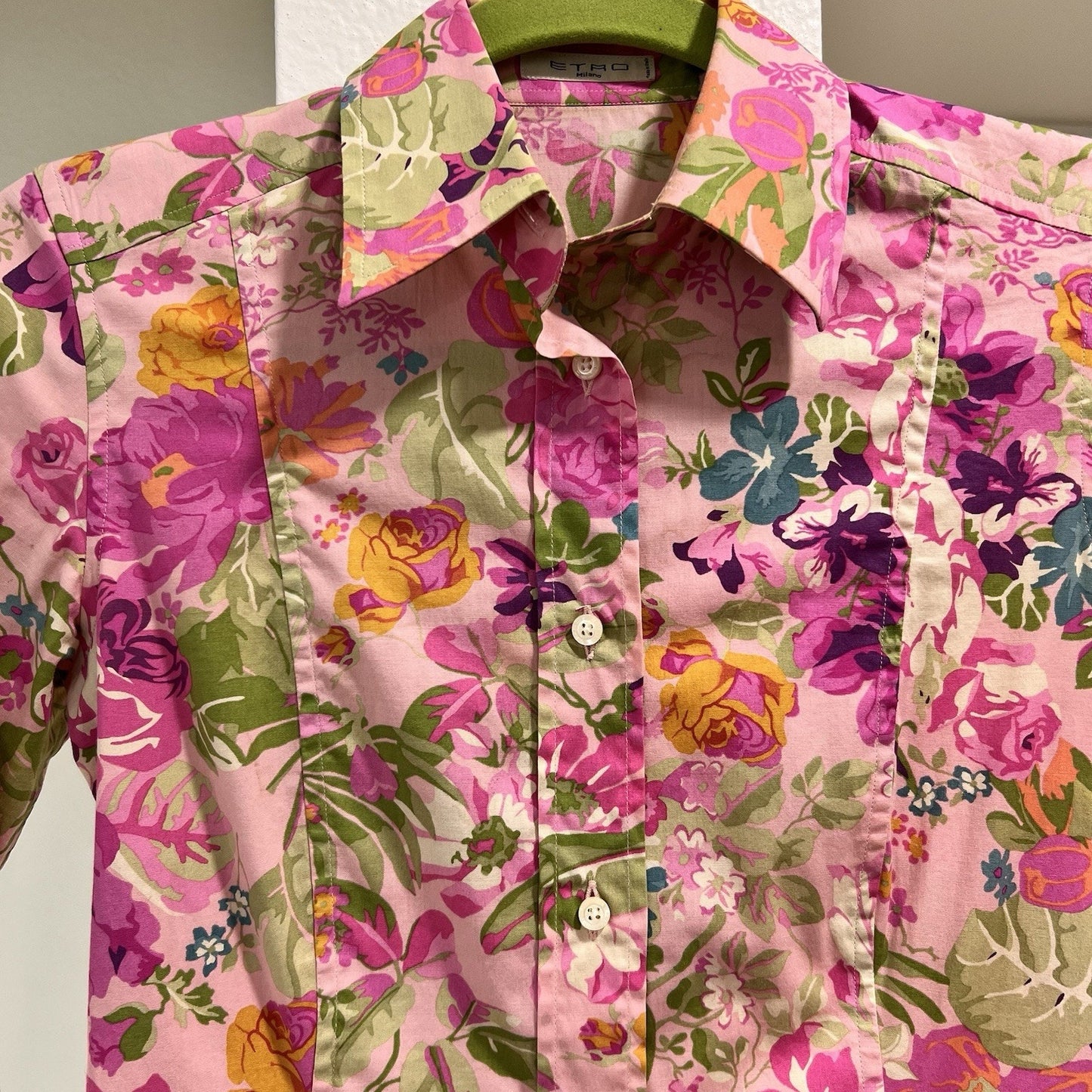 ETRO Milano Italian Women’s Button Down Shirt XS 38 Pink Floral Luxury Designer
