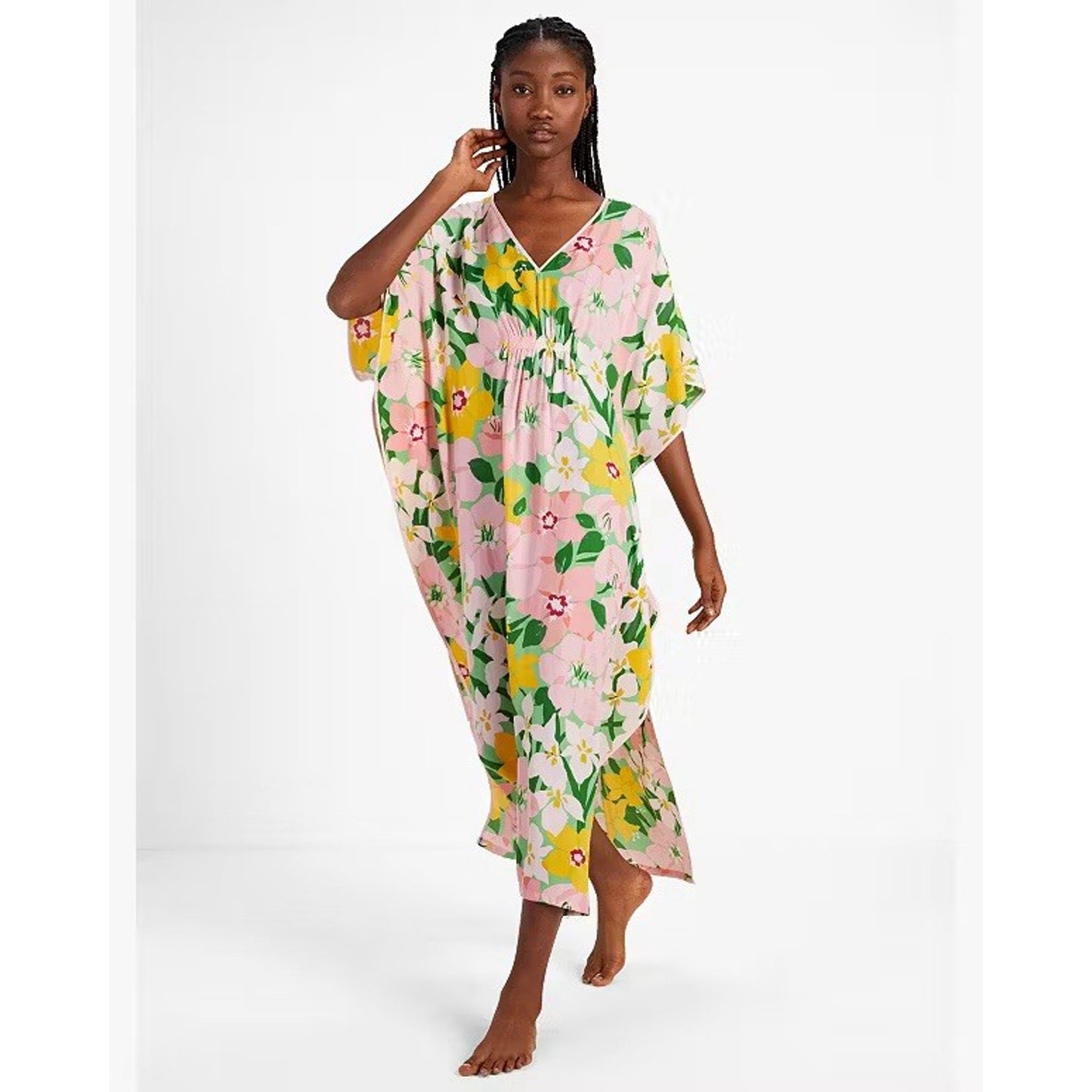 KATE SPADE Caftan Dress L/XL Painterly Petals Floral Muumuu Retro Vintage Mod