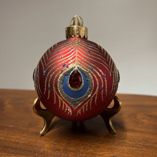 8 x Christian Lacroix Christmas Ornaments Peacock Red Designer Embellished Jewel