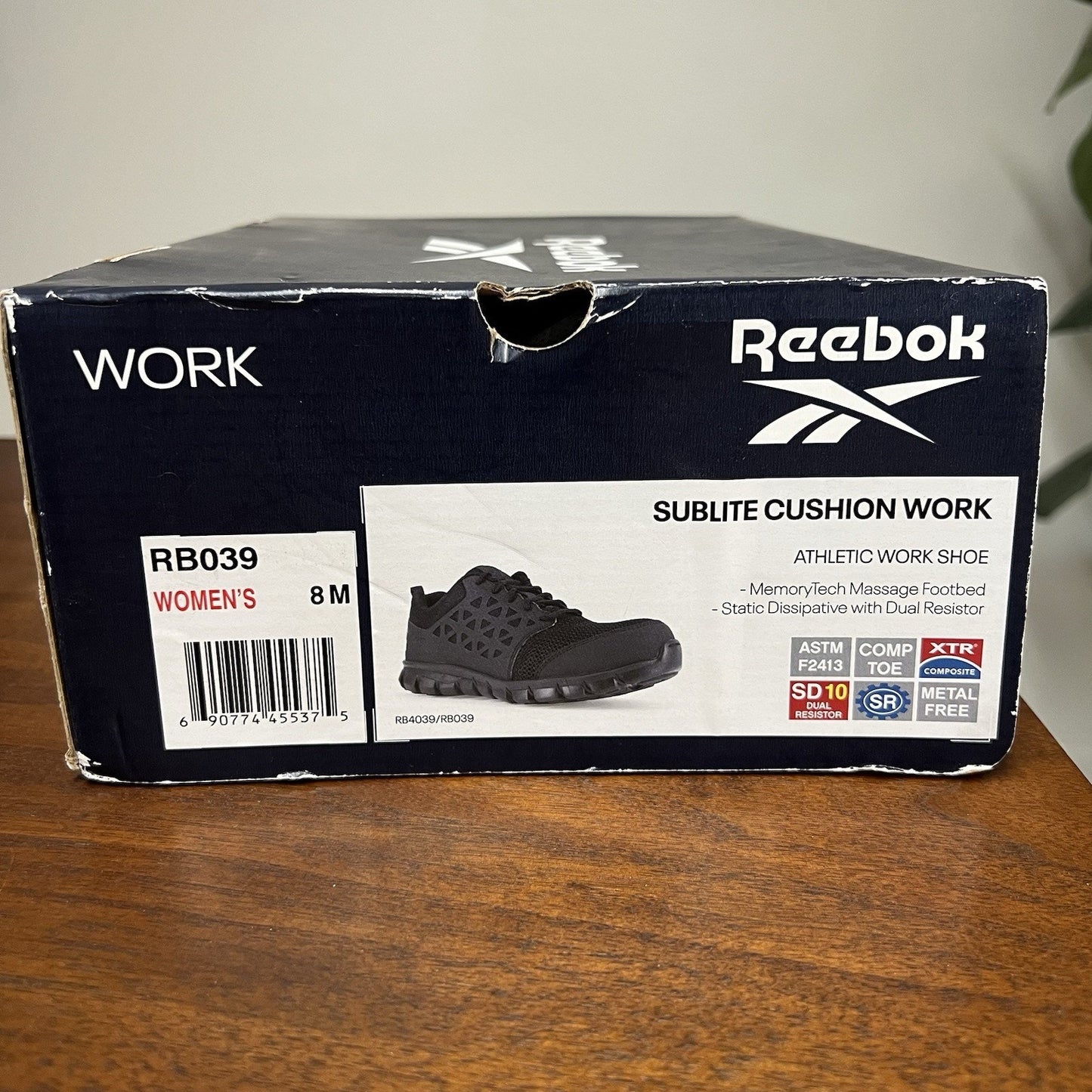 NIB Reebok SUBLITE CUSHION WORK Comp Toe Black Shoe Sneaker Women 8M Unisex