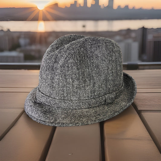 Stetson Equalizer Fedora Gray Tweed Herringbone Wool Vintage Large 7 1/4- 7 3/8