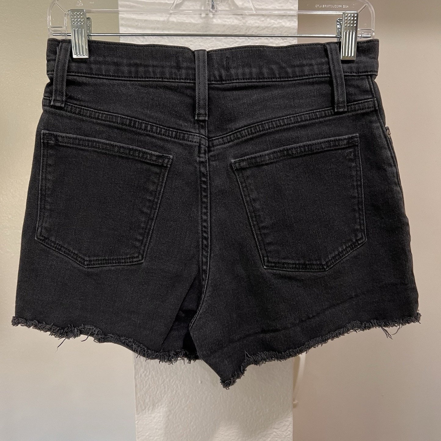 Madewell Women Shorts 27 Black Denim Boyshorts Button Fly High Rise Raw Hem