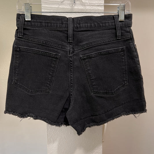 Madewell Women Shorts 27 Black Denim Boyshorts Button Fly High Rise Raw Hem