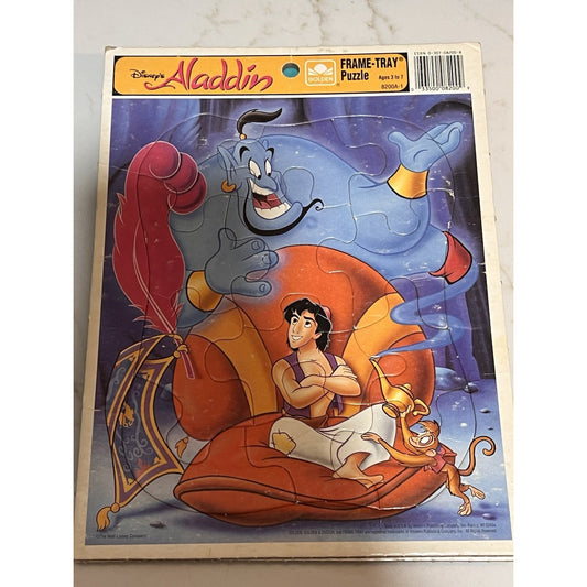 Disney Aladdin Golden Frame Tray Puzzle 12 Pieces Vintage 1990’s Genie & Abu