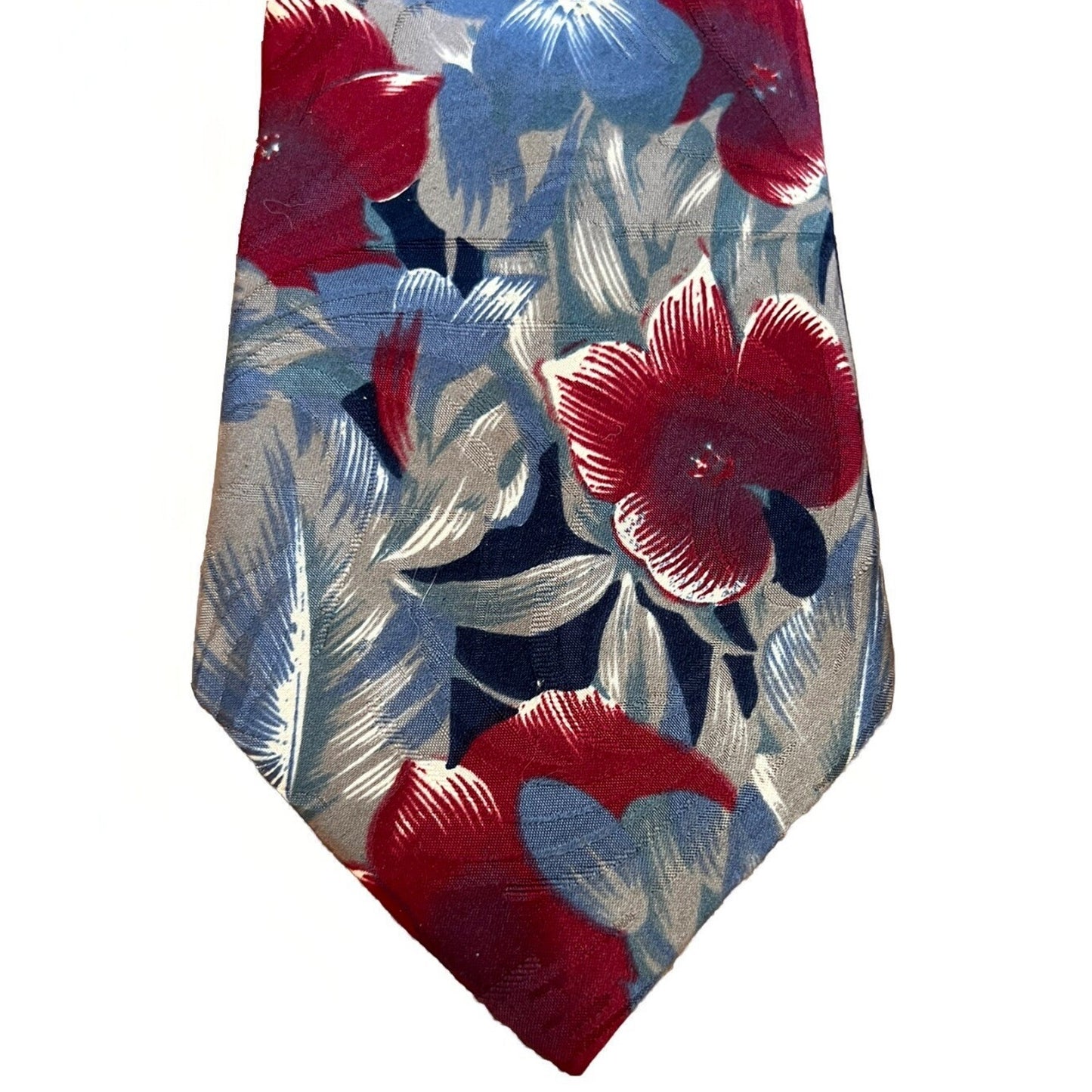 Botany 500 Men's Unique Tropical Floral Necktie Made In USA Red Blue Gray Tie