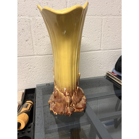 Nelson McCoy Pottery Mid-Century Modern 14.5" Yellow Tall Fan Vase Marked No. 89