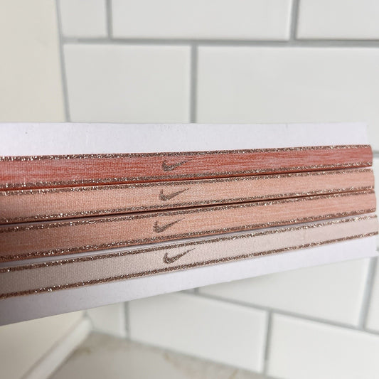 Nike Swoosh Headbands Women’s Nonslip Silicone Rose Gold Pink Metallic Glitter