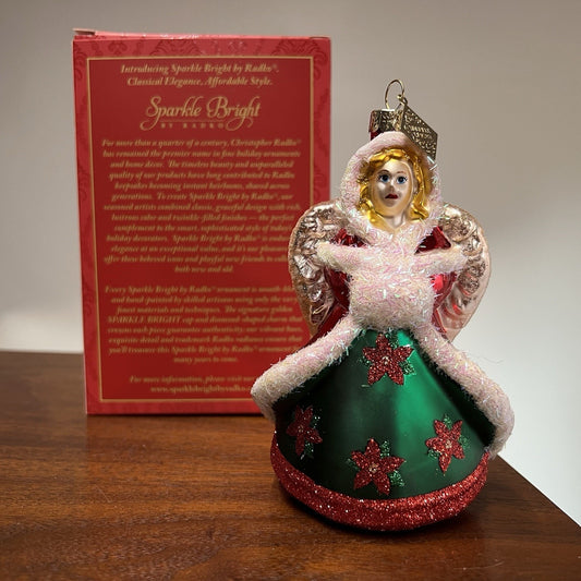 2025 Radko SPARKLE BRIGHT Angel 5.5" Blown Glass Christmas Ornament Hand Painted