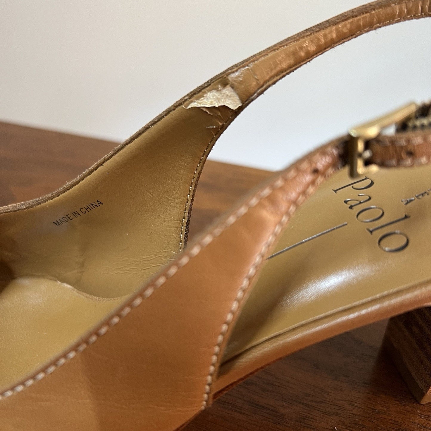NEW Linea Paolo 7W Camel Slingback Mary Jane Square Toe Short Block Heel Retro