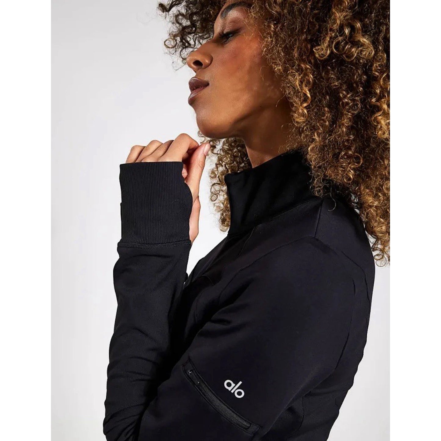 Alo Yoga Contour Jacket (M) Black Full Zip Thumbhole Athletic Track