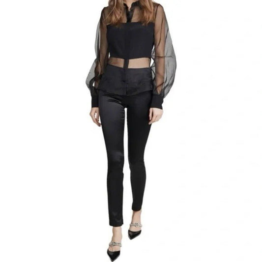 NWT $295 Theory Skinny Legging 4/27 Black Satin Stretch Pants Ankle Zip