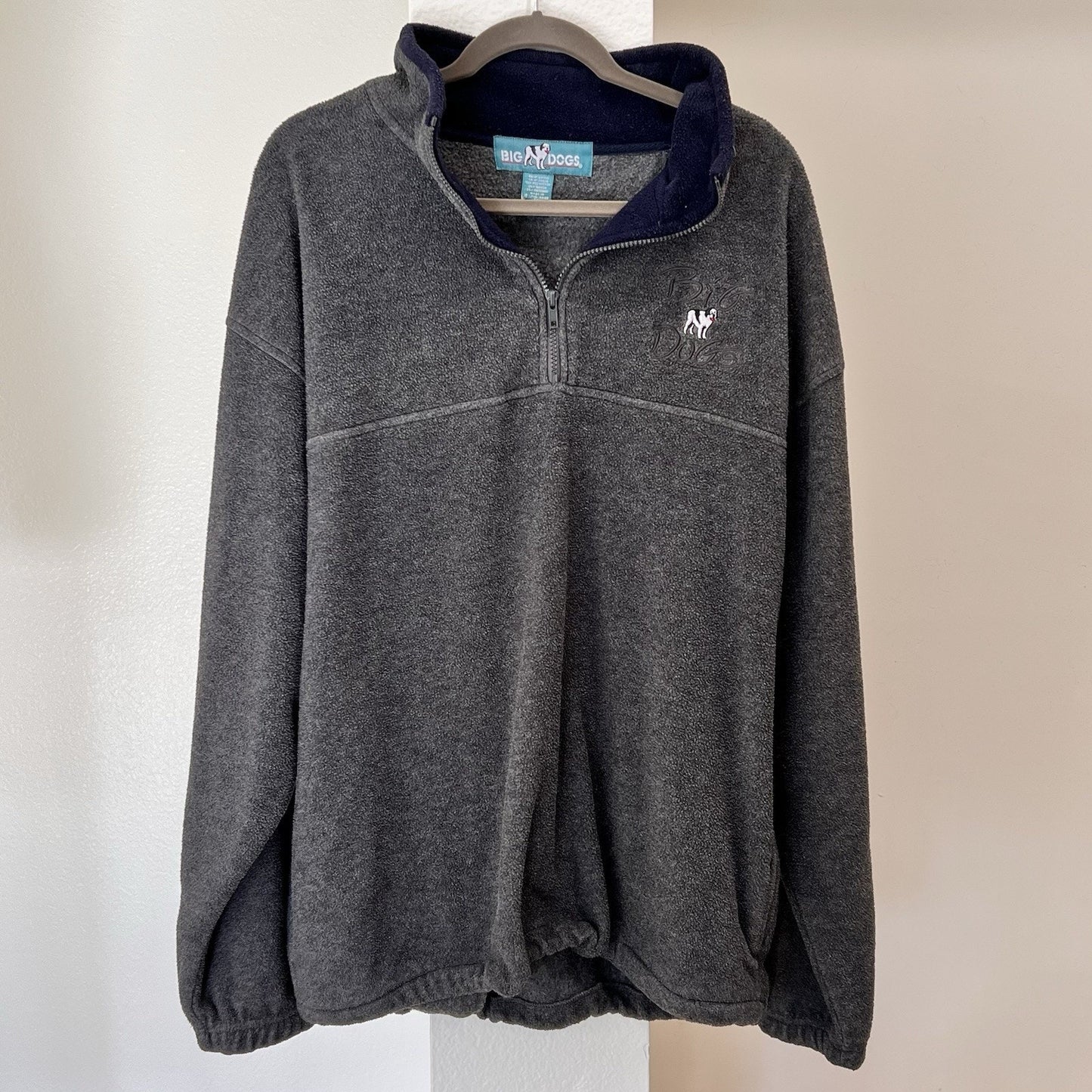 Vintage Big Dogs XL 1/4 Zip Gray Fleece Y2K Pullover Oversized Streetwear Dad