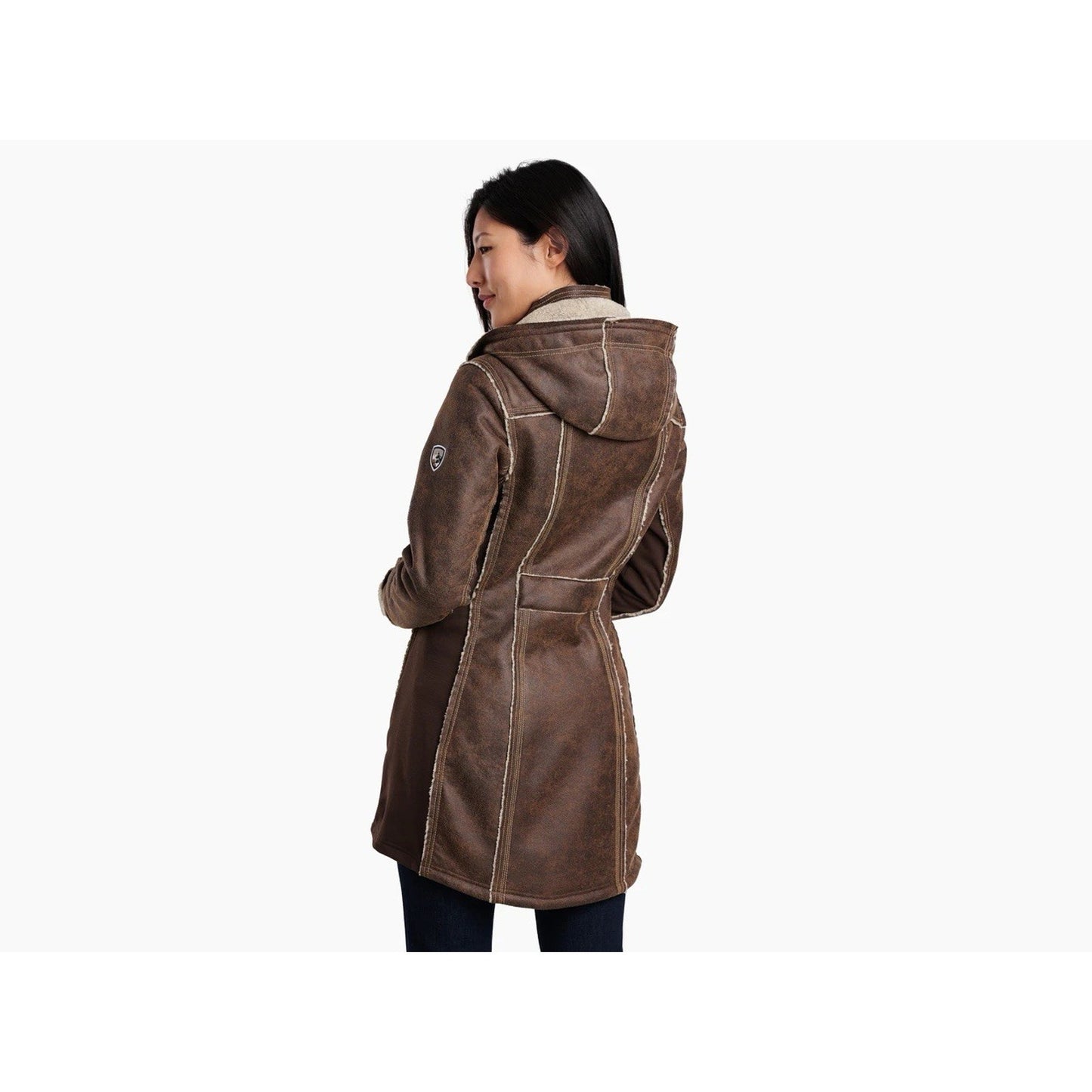 NWOT Kuhl XL Women's Dani Sherpa Trench Brown Wool Faux Leather Removable Hood