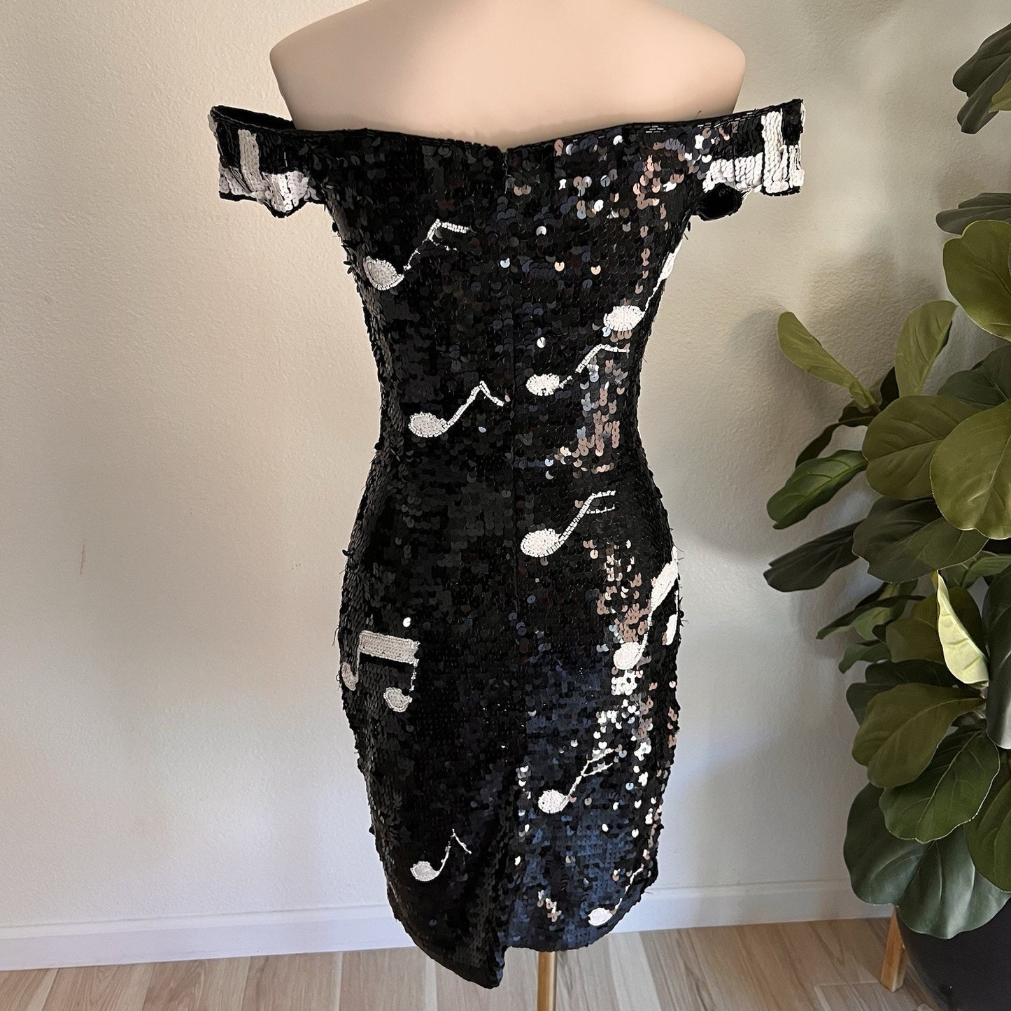 Vintage Nadine (S) Hand Beaded Piano Music Sequin Kitsch Cocktail Dress Unique