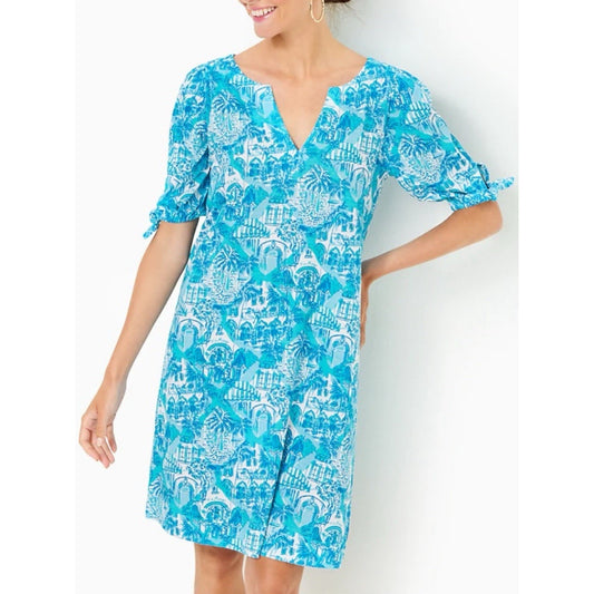 NWT Lilly Pulitzer XL Easley Short Sleeve Dress Sunny State Of Mind Amalfi Blue