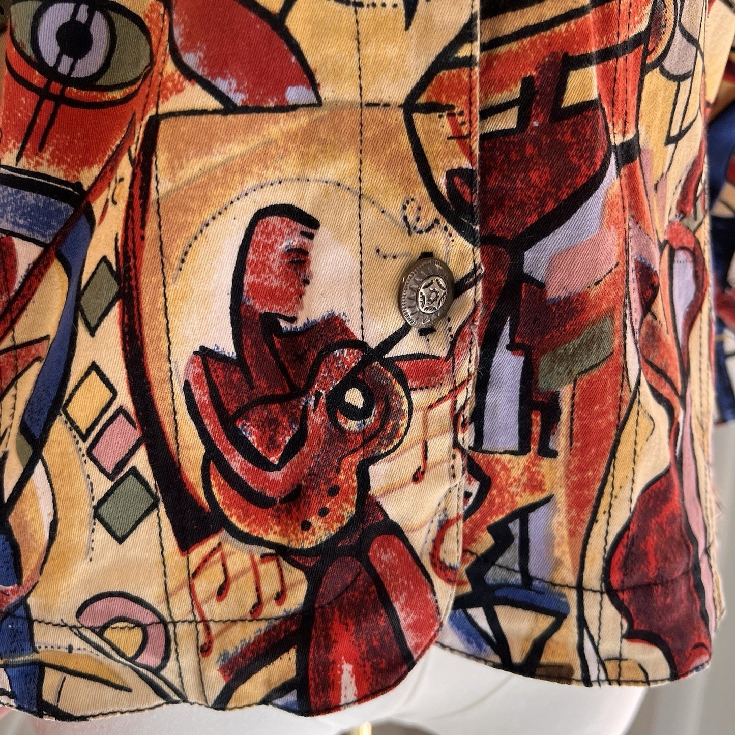 Kaktus Womans Jacket (S) Wearable Art Jazz Colorful Abstract Y2K 90s Button Up