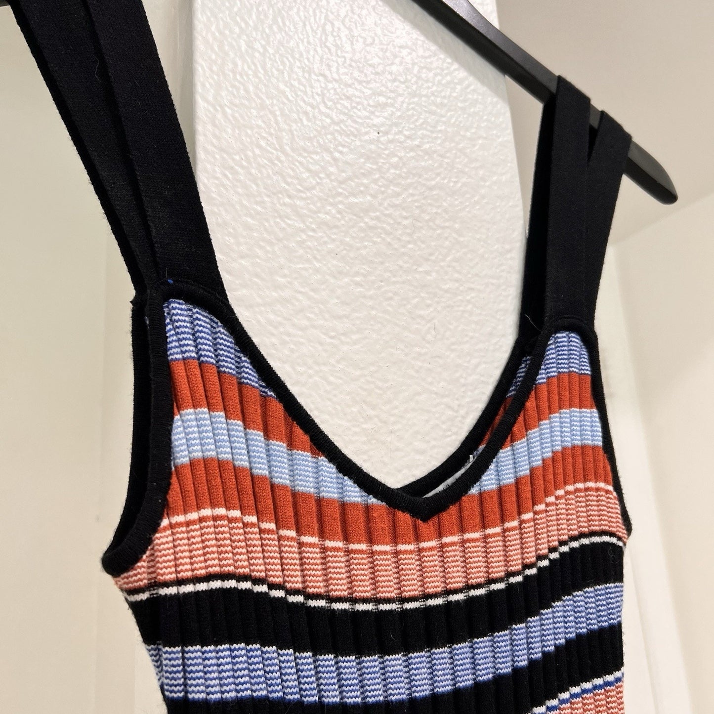 Ronny Kobo Ribbed Knit Dress (M) Maxi Bodycon Tank Retro Stripe Resort Designer