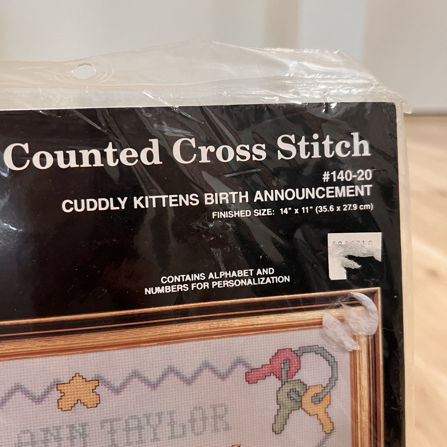 Vintage Janlynn Cross Stitch Cuddly Kittens Birth Announcement 14x11” Cat Baby