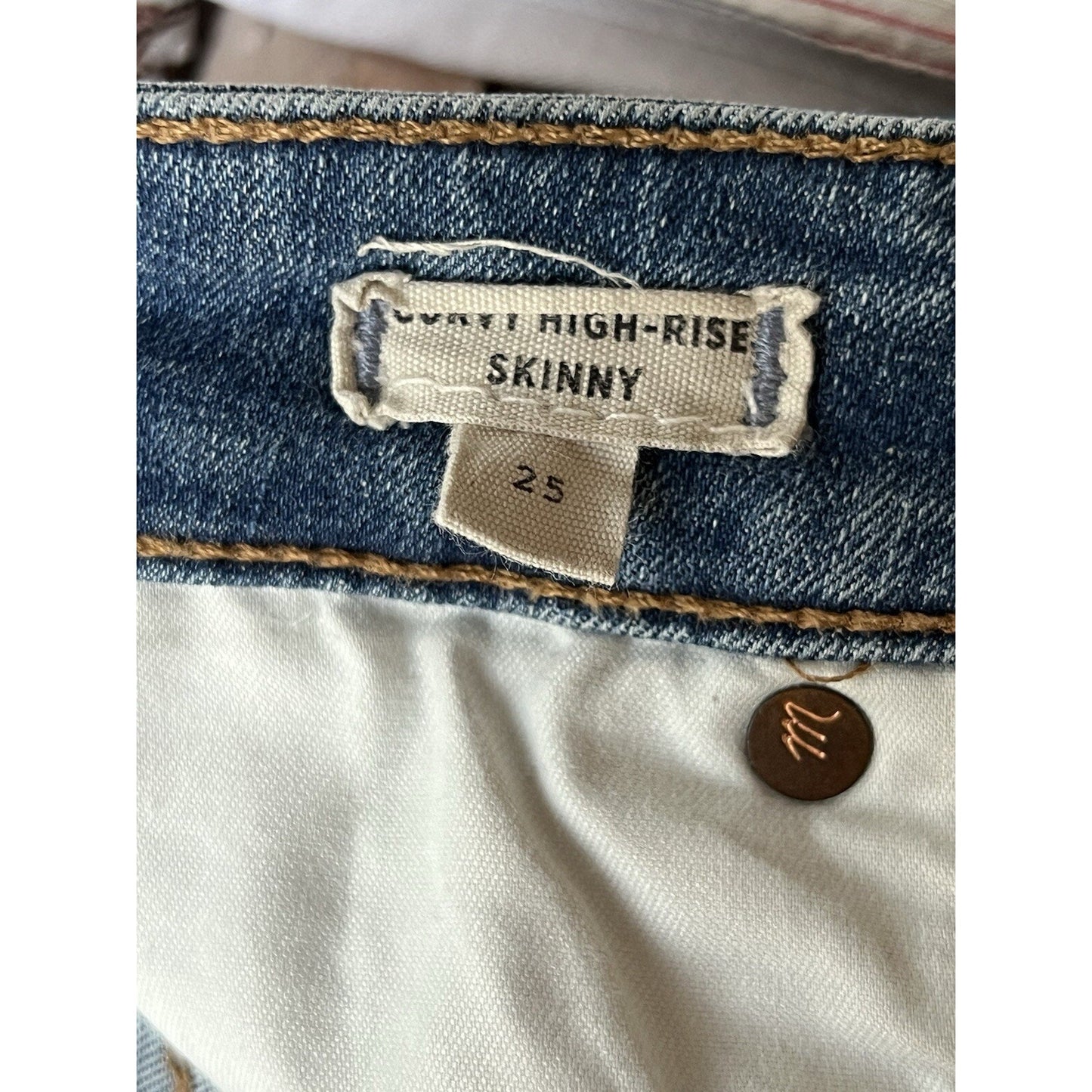 Madewell Sz 25 Curvy High Rise Skinny Jeans Crop Raw Hem Denim Distressed