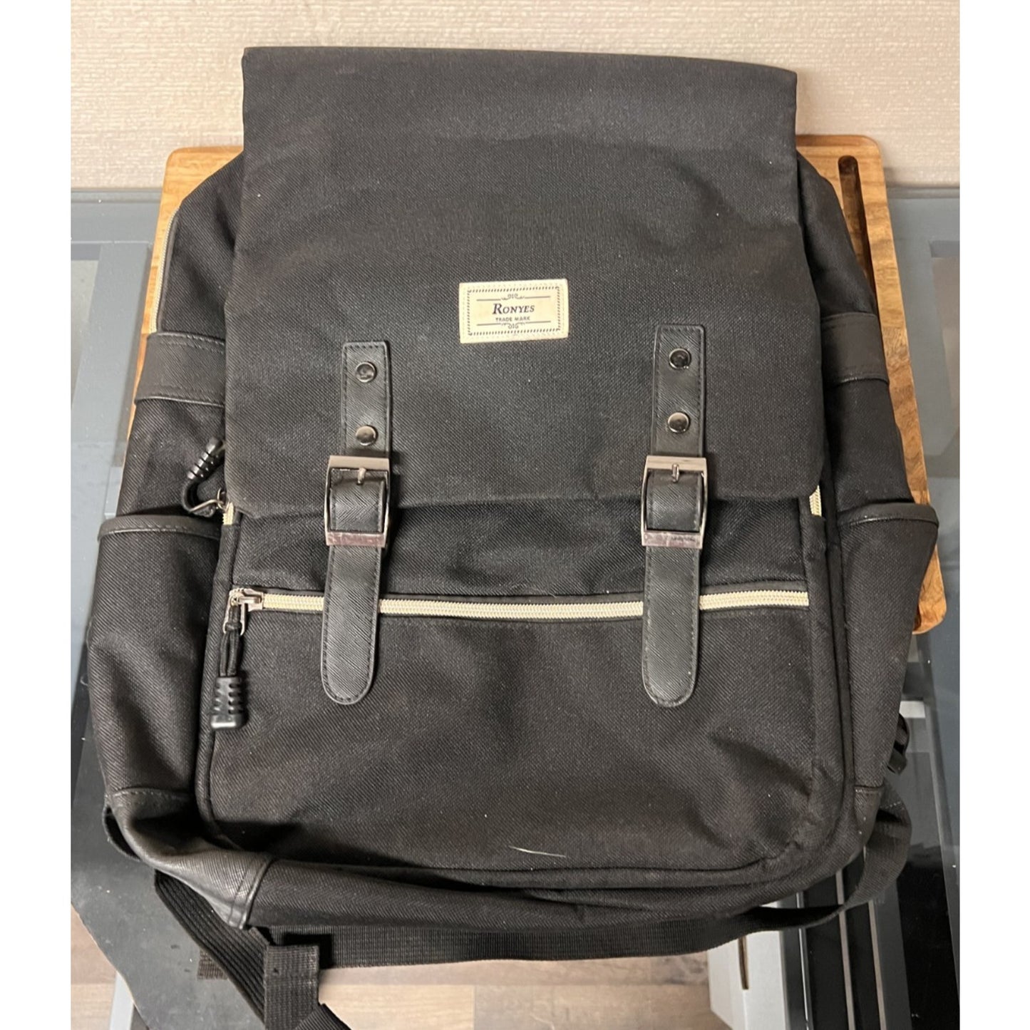 Ronyes Vintage Style Black Laptop Backpack 5 Pockets