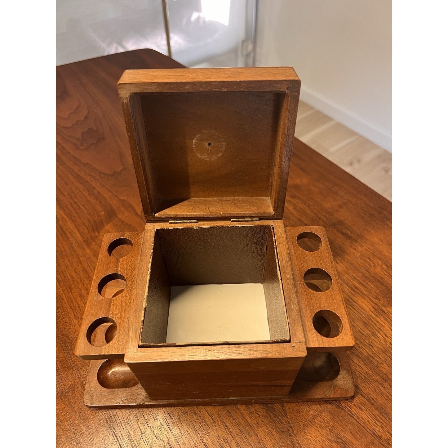 Vintage Decatur Industries Walnut Wood 6 Tobacco Pipe Stand Display Humidor