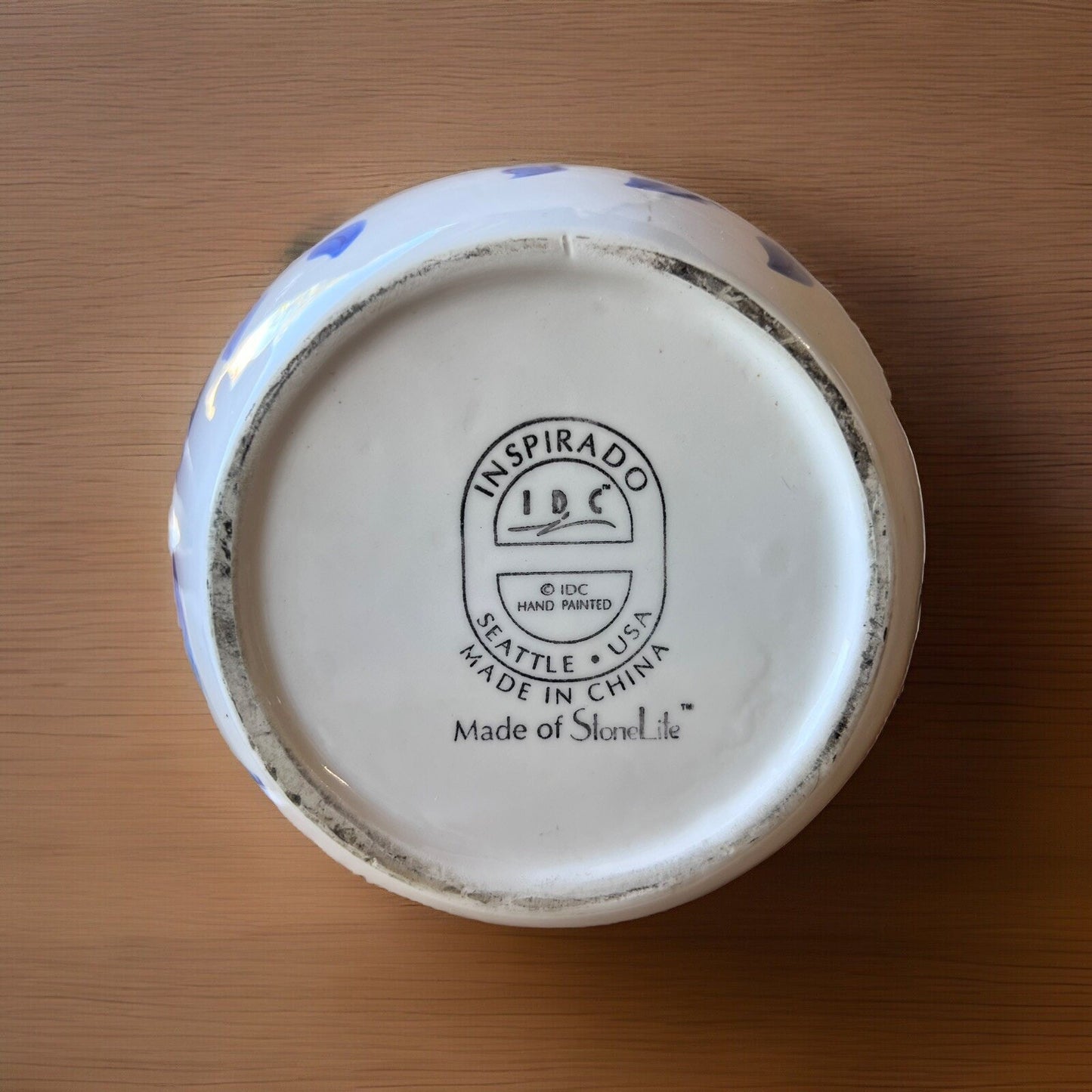 Vintage Hand Painted Inspirado StoneLite Ceramic Biscotti Cookie Jar Blue/White