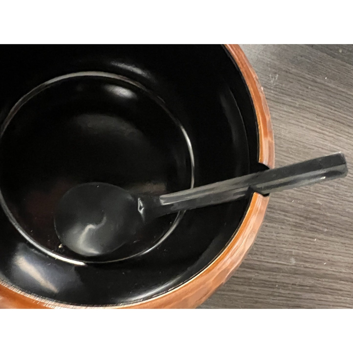 Vtg JAPANESE OHITSU RICE BOWL FAUX HONEYCOMB PATTERN WOOD LACQUER LIDDED W/SPOON