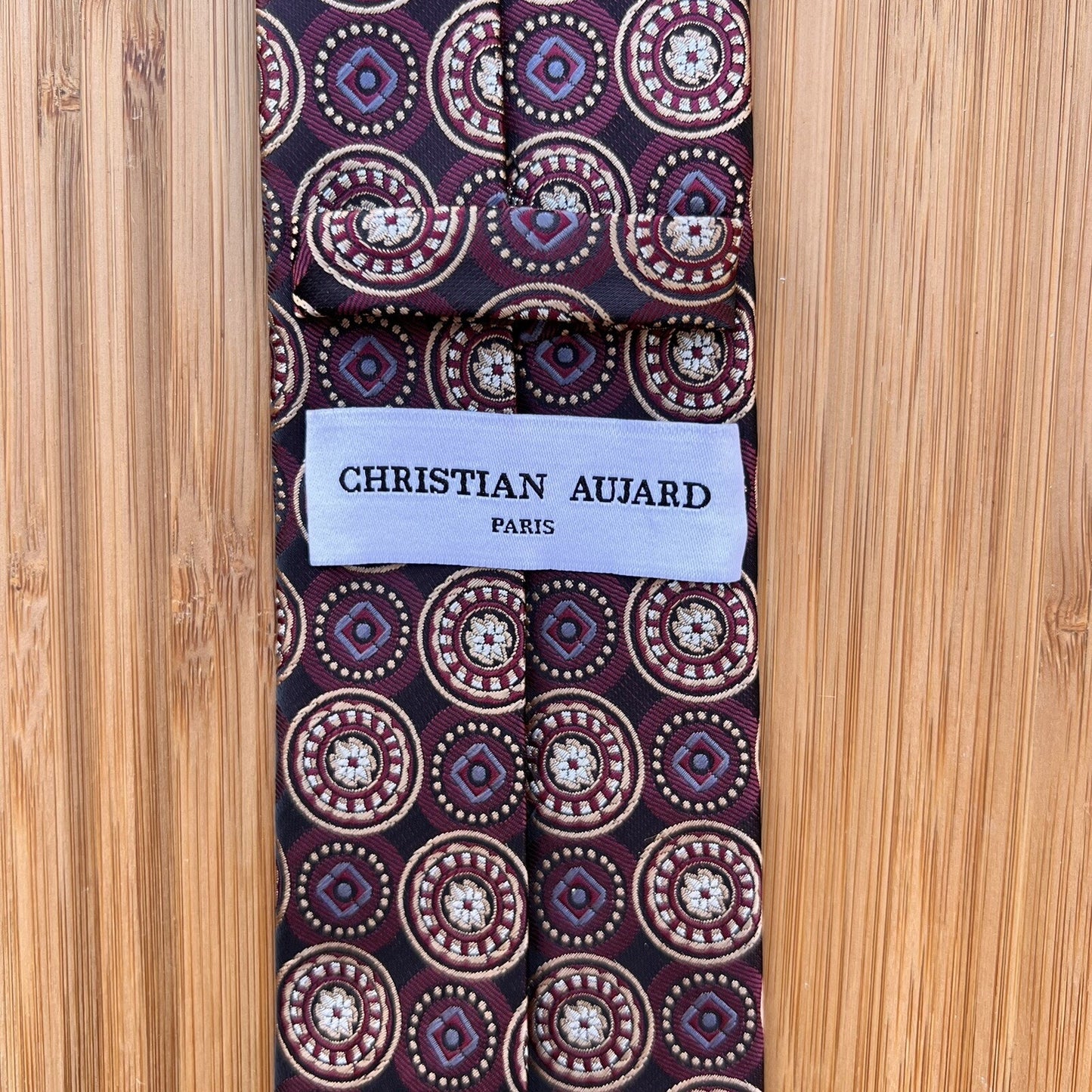 Christian Aujard Paris 64.5” Extra Long Necktie Unique Texture Medallion Foulard