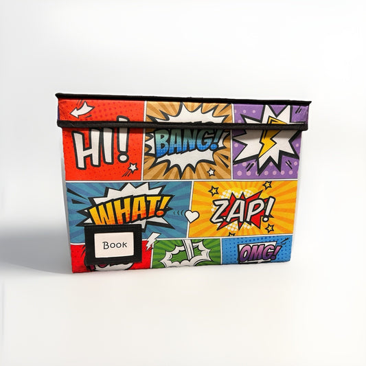 Comic Book Storage Box 4-Pack Vintage Pattern Cotton/Linen Material Collapsible