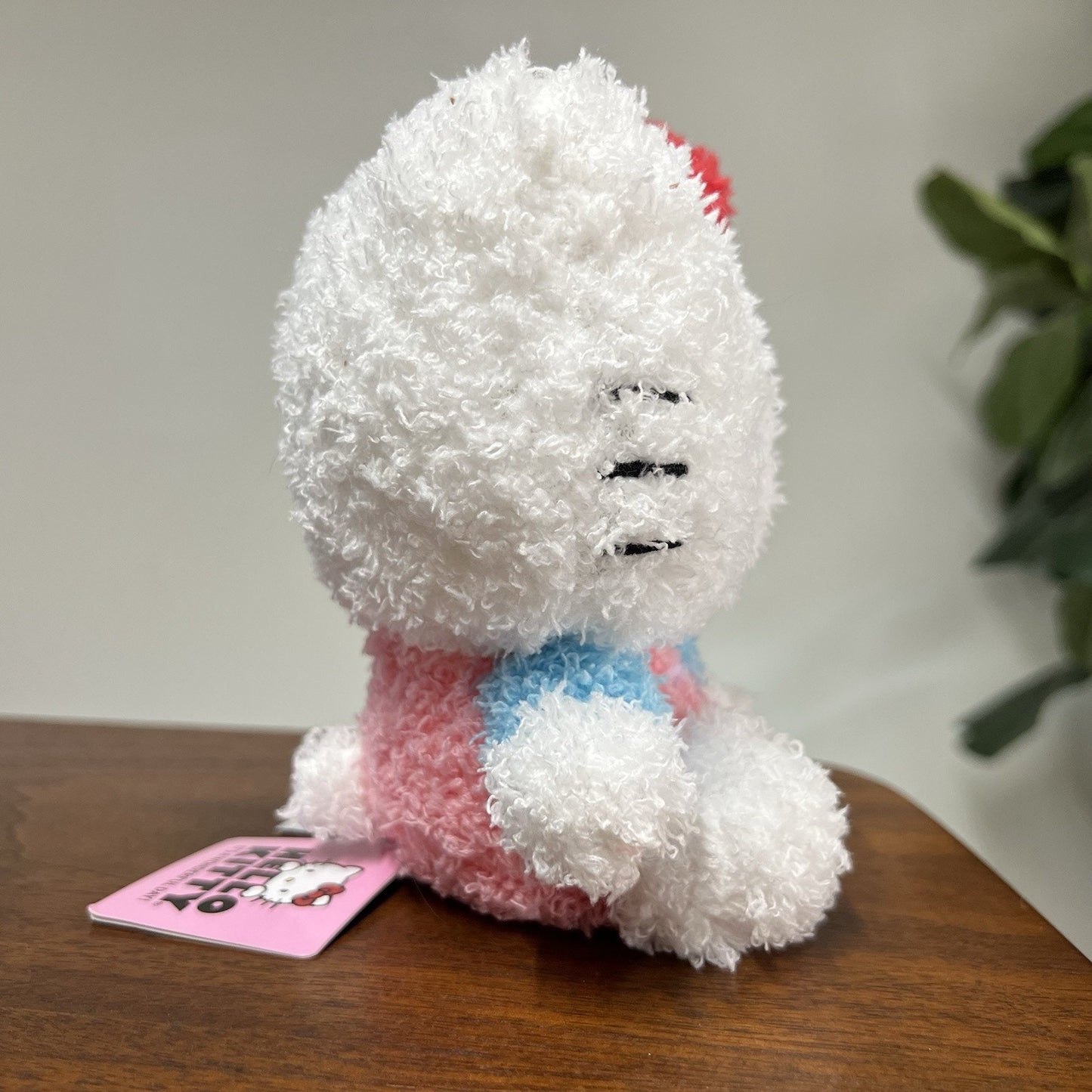 NWT Sanrio HELLO KITTY Classic Pink Overalls & Blue Shirt Red Bow Sherpa Plush