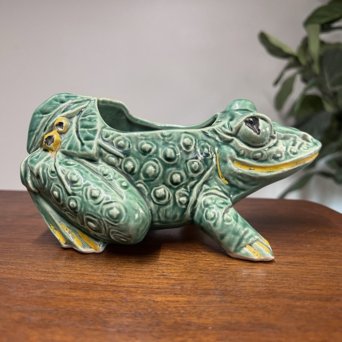 McCoy Large Green Frog Planter Pottery USA 8.25” 1950 MCM Retro Vintage