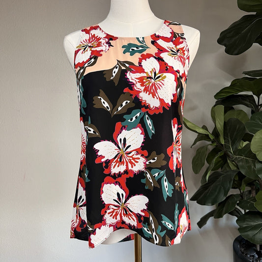 NWT Cabi XS Sleeveless Hibiscus Blouse Lily Print 5542 Floral Tropical Vacation