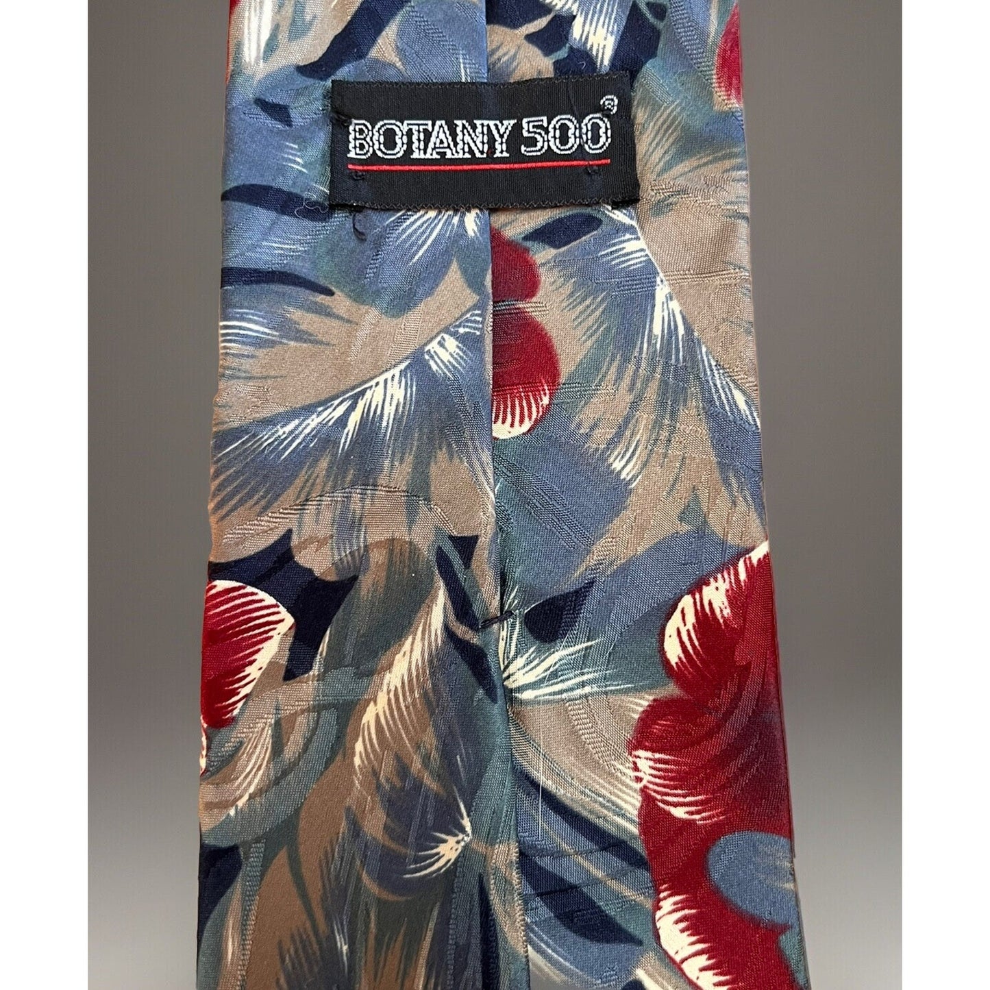 Botany 500 Men's Unique Tropical Floral Necktie Made In USA Red Blue Gray Tie