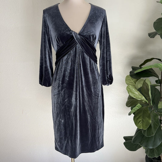 NWT $175 Laundry by Shelli Segal (8) Velvet Twist Front Midi Long Sleeve Dress
