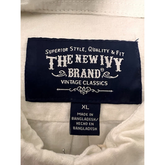 NWT New Ivy Men’s White 100% Linen Button-up Shirt Size XL