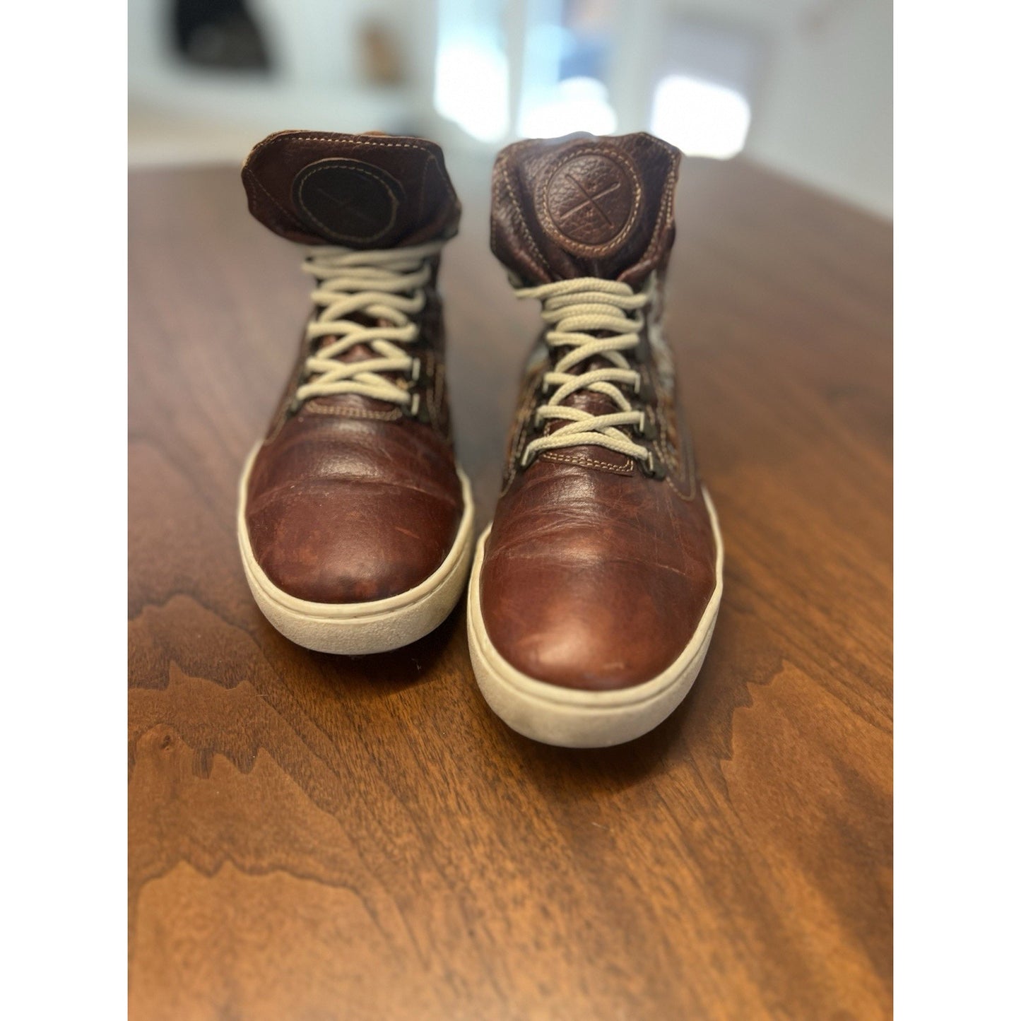 Inkkas Brown Leather Camping Boots High Top Peruvian Artisan Fabric Men Size 7