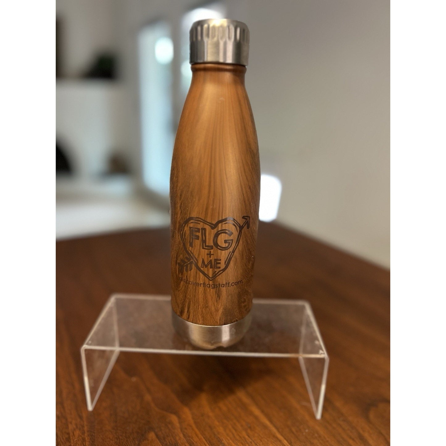 Discover Flagstaff AZ Insulated Metal Water Bottle 16 Oz Wood Grain Twist Top