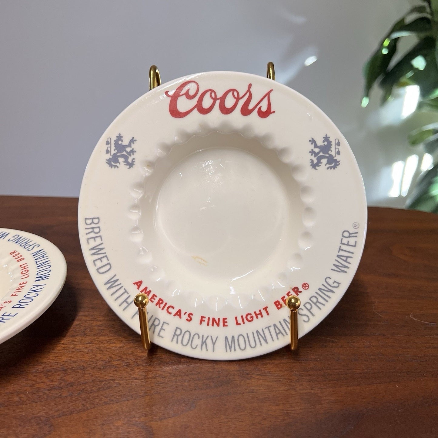 Set of 4 V Coors Ashtray 6" Ceramic Barware Beer Advertising 60s Collectible